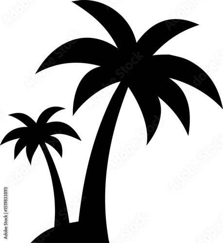 Black Silhouette of Realistic Palm Trees Tropical Island Vector Design for Vacation Travel and Summer Themed Projects and Creative Graphic