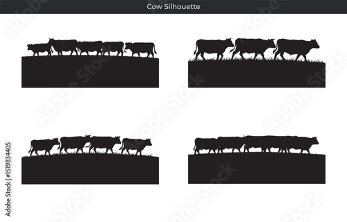 Silhouetted cows grazing on a meadow black and white imagery for farm and agriculture designs