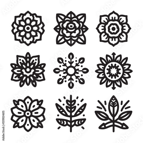 Flowers related editable stroke outline icon set flat vector illustration