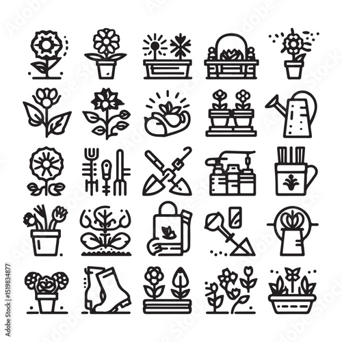 Flowers related editable stroke outline icon set flat vector illustration