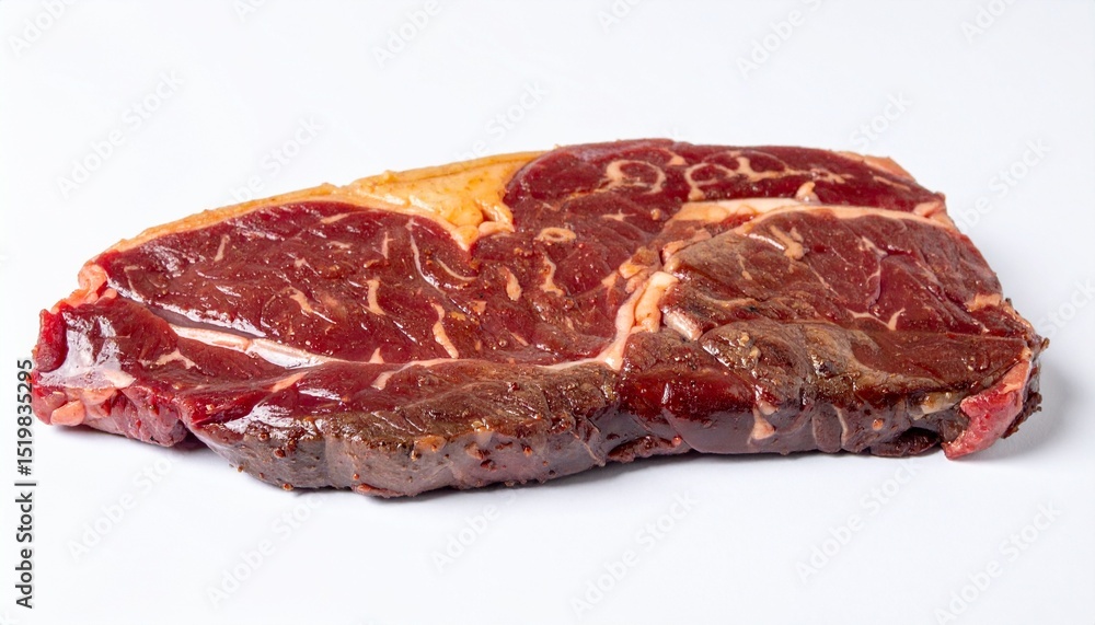 Fototapeta premium Argentinian Steak Bife de Chorizo (Sirloin Strip / Striploin) white background 