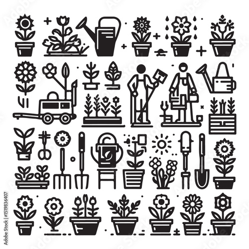 Flowers related editable stroke outline icon set flat vector illustration