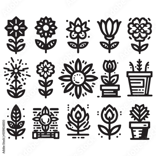 Flowers related editable stroke outline icon set flat vector illustration