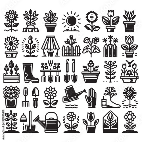 Flowers related editable stroke outline icon set flat vector illustration
