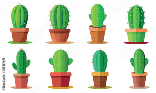 Cactus in Pot Vector Set Cute and Minimal Flat Style Cacti Illustrations
