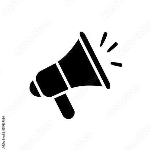 Minimalist black icon of a megaphone with sound lines on transparent background

