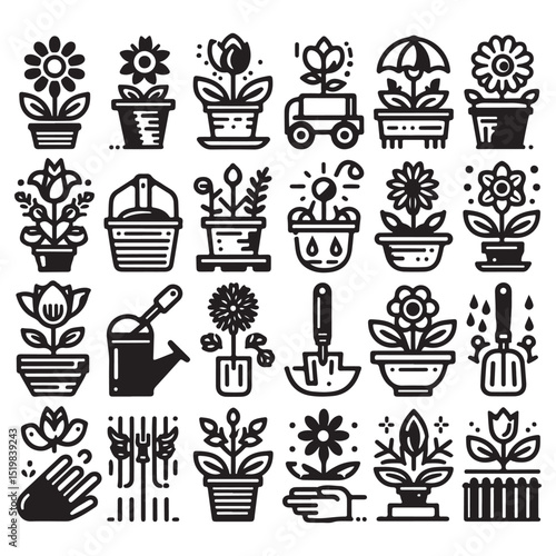 Flowers related editable stroke outline icon set flat vector illustration