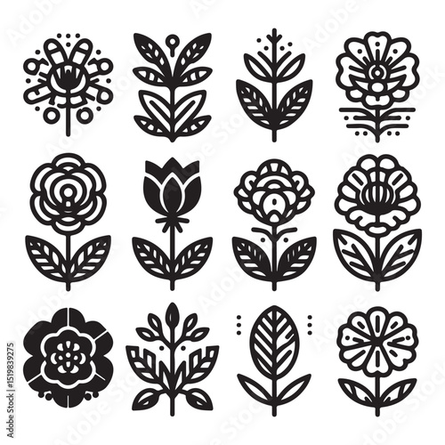 Flowers related editable stroke outline icon set flat vector illustration