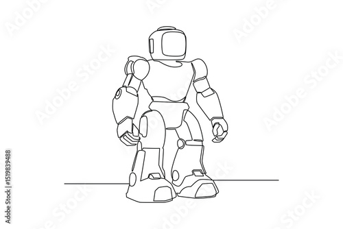Robot standing, embracing future technology with continuous line art