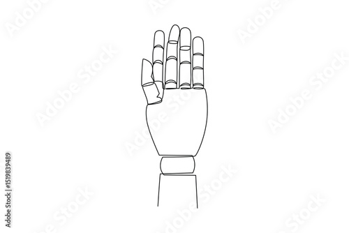 Robotic hand showing open palm in continuous line drawing style