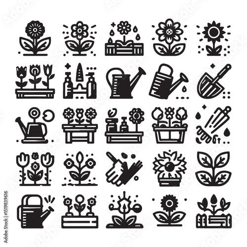 Flowers related editable stroke outline icon set flat vector illustration