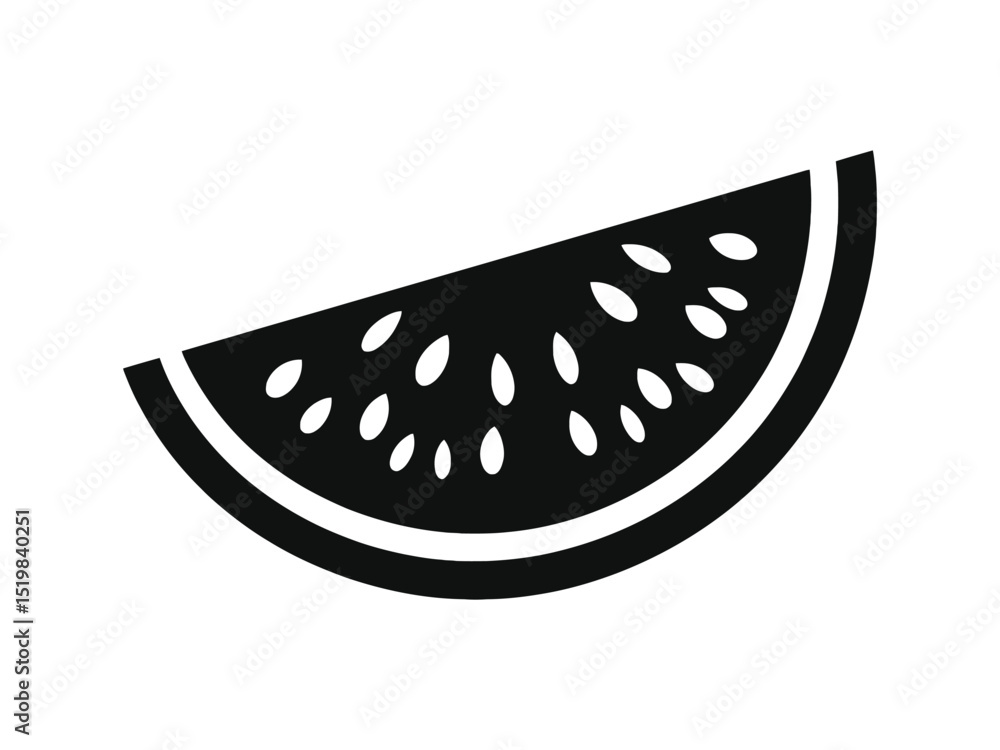 Black Watermelon Slice Icon: Minimalist Fruit Graphic for Summer Design Black Watermelon Slice Icon: Minimalist Fruit Graphic for Summer Design