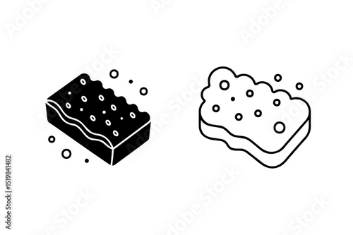 Minimalist illustration of a cleaning sponge in two styles with bubbles or spots