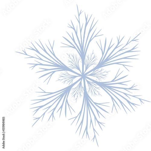 Elegant vector illustration of a stylized snowflake design featuring a detailed, branching pattern in soft blue hues, perfect for winter-themed projects.