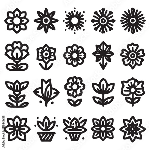 Flowers related editable stroke outline icon set flat vector illustration
