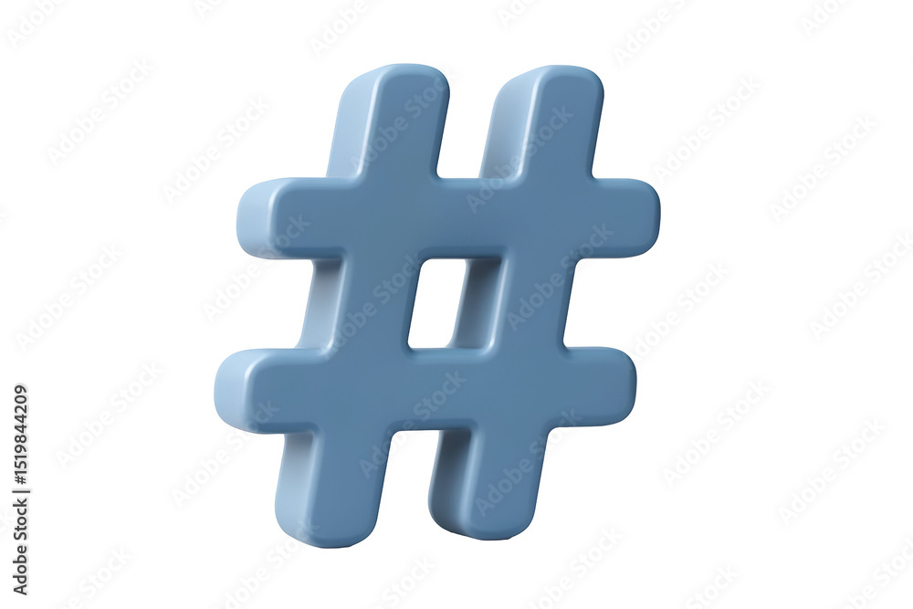 Obraz premium A three-dimensional, light-blue hashtag symbol