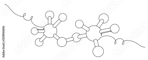 art of a continuous line from a molecule with a white background. this icon is for a science banner