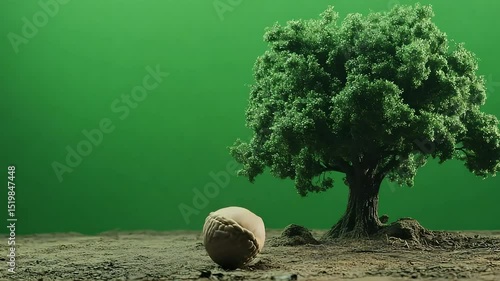 Small tree and acorn green background