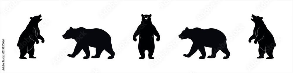 Fototapeta premium Bear Silhouette Design Set Walking, Standing, and Roaring Bears Vector Clipart