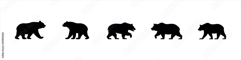 Fototapeta premium Bear Silhouette Design Set Walking, Standing, and Roaring Bears Vector Clipart