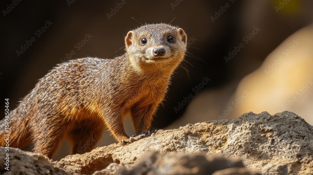 Fototapeta premium Close-up of a mongoose on a rock.
