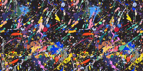 Hand drawn vector multicolor paint splashes texture, vector seamless pattern. Seamless pattern colorful paint splashes. Paint brush stroke, ink. Brush stroke set isolated on background.