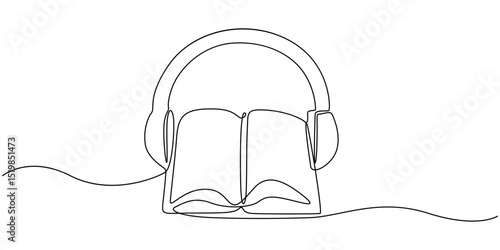 Audio Book Multicolor Line Icon with Editable Stroke, Continuous one line drawing of audiobook online service concept. Open book and soundbar with voices wave for symbol library in simple linear style