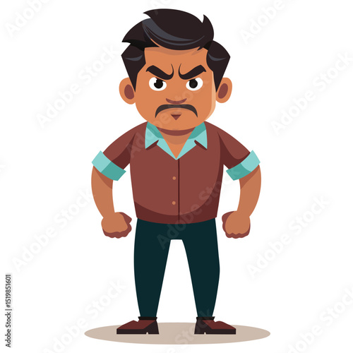 Cartoon man with an angry expression standing on white