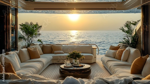 Wallpaper Mural Luxurious Yacht Sunset Lounge with Elegant Decor and Beautiful Ocean View Torontodigital.ca