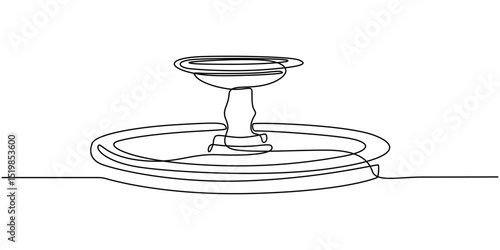 Continuous one line drawing of a fountain with flowing water, minimalist garden or public space illustration, Fountain one line continuous. Line art fountain. Hand drawn vector art, Fountain one line