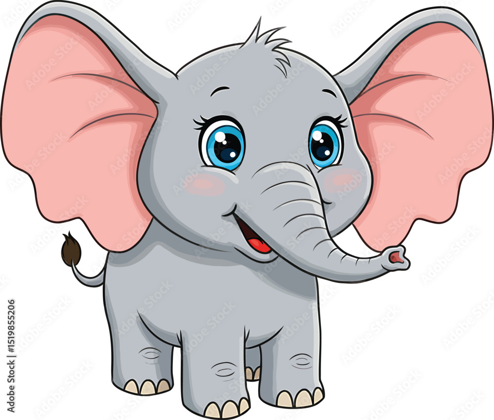 Naklejka premium Adorable Cartoon Baby Elephant Sitting and Smiling