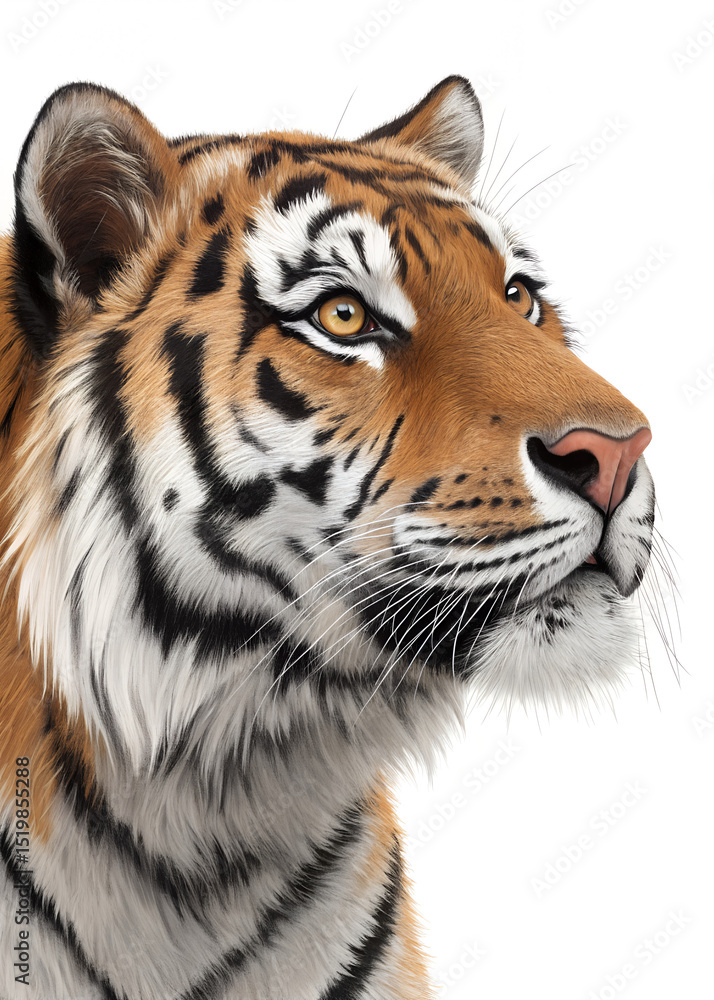 Naklejka premium A close-up illustration of a tiger's face showing detailed fur and striking eyes