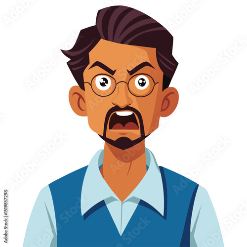 Cartoon man with glasses looks angry and is shouting loud
