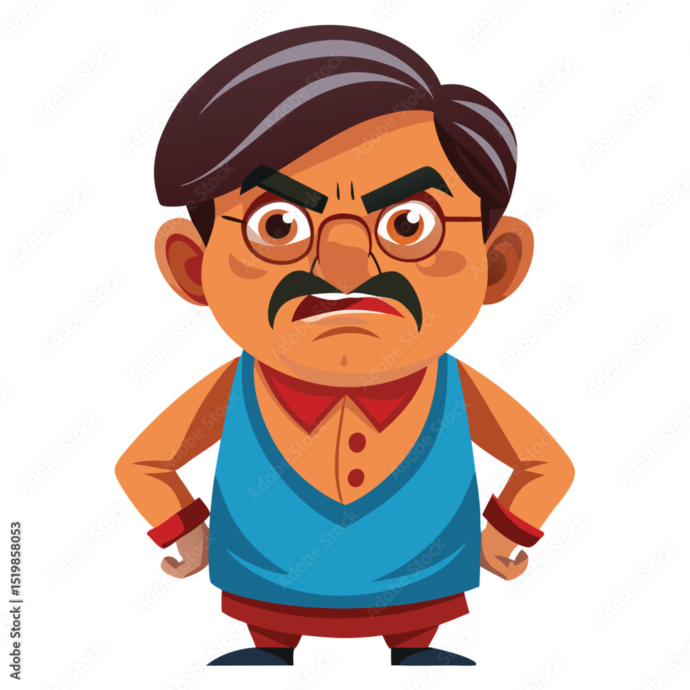 Obraz premium Cartoon man with mustache and glasses looking angry at viewer