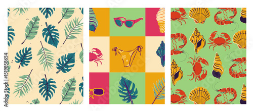 Italian style vacation hand drawn vector illustrations in mixed media collage style with doodle sketch elements