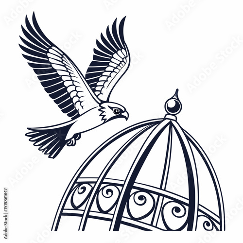 Eagle Soaring Above Ornate Cage A Symbol of Freedom and Escape