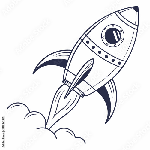 Monochrome Rocket Ship Taking Off with Smoke Trail Illustration