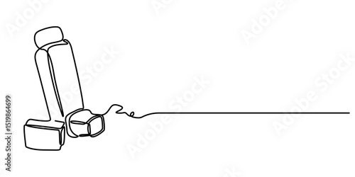 inhaler continuous one line drawing, Single one line drawing an inhaler. Medical equipment concept. Continuous line draw design graphic vector illustration.                                           