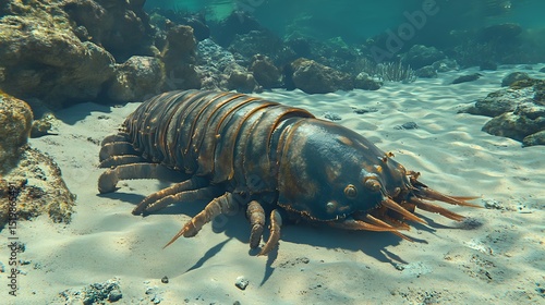 Giant Isopod Crawling on Sandy Ocean Floor Seabed Wildlife Scene