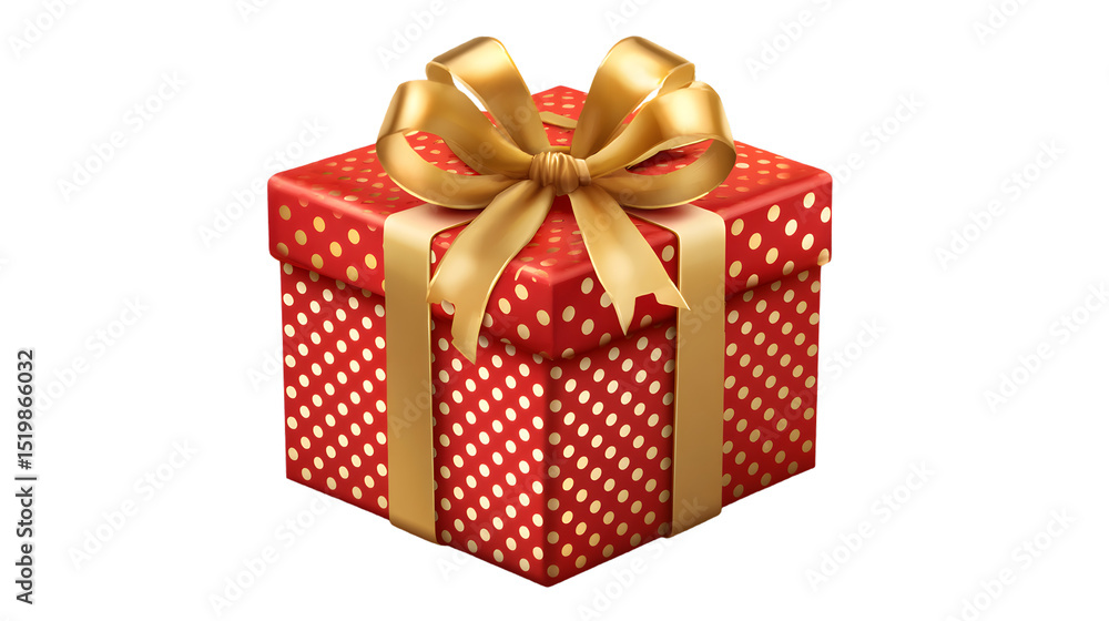 Obraz premium festive cartoon gift box with polka dot wrapping and gold ribbon