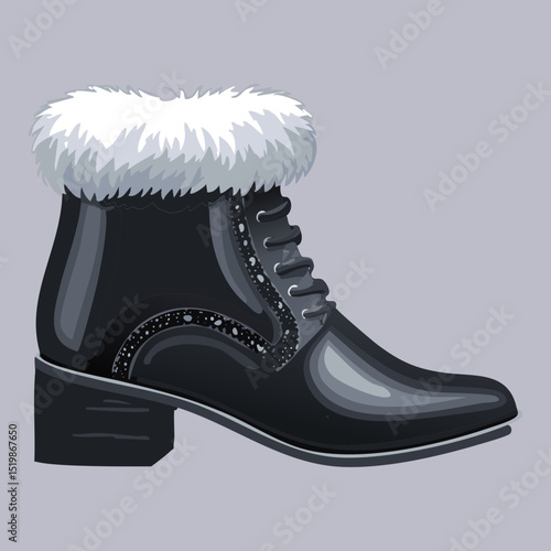 Angled Black Fur-Trimmed Lace-Up Boots