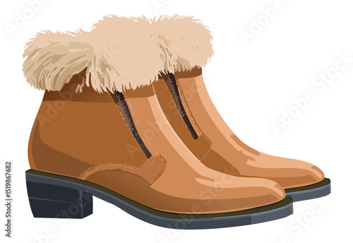 Elegant Light Brown Fur-Trimmed Ankle Boots