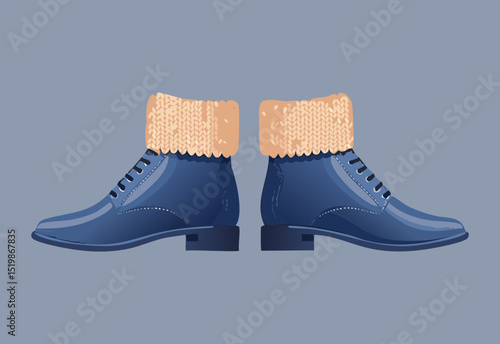 Angled Blue Fur-Cuff Ankle Boots Pair