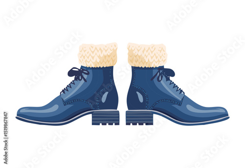 Pair of Blue Fur-Cuff Ankle Boots