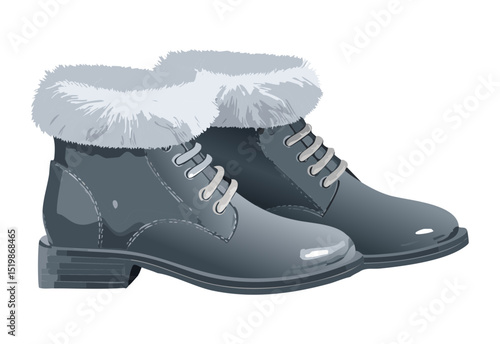Elegant Pair of Grey Fur-Trimmed Boots
