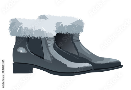 Pair of Grey Fur-Trimmed Winter Boots