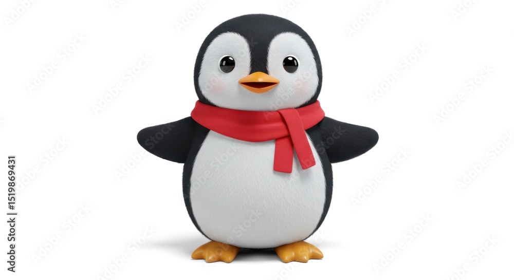 Fototapeta premium Cute cartoon penguin with red scarf