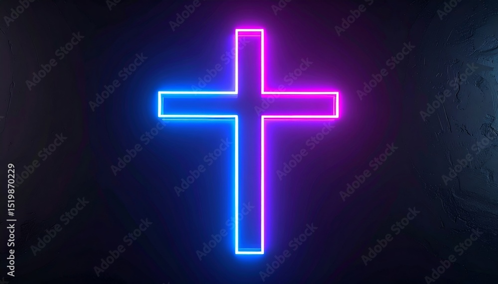 Fototapeta premium Futuristic Glowing Neon Cross on Dark Background, Abstract Design