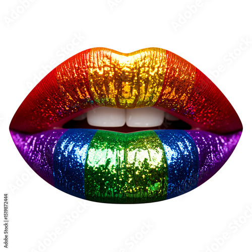 Multicolor Glitter Lips with the LGBTQ Pride Flag. Pride Month. Diversity and inclusion. Rainbow colors.