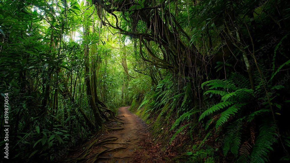 Obraz premium Lush green rainforest trail path